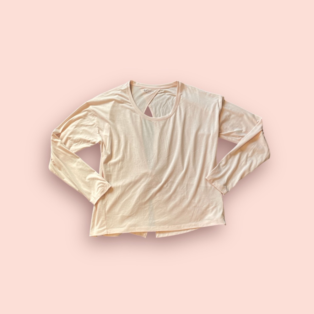 #068, Athleta pale pink long sleeve workout tee, size L